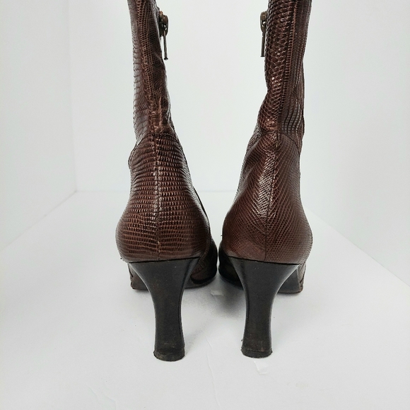 Vintage Women's Botticelli Patchwork Lizard Brown Leather Ankle Booties Sz37 EUC - Picture 5 of 10